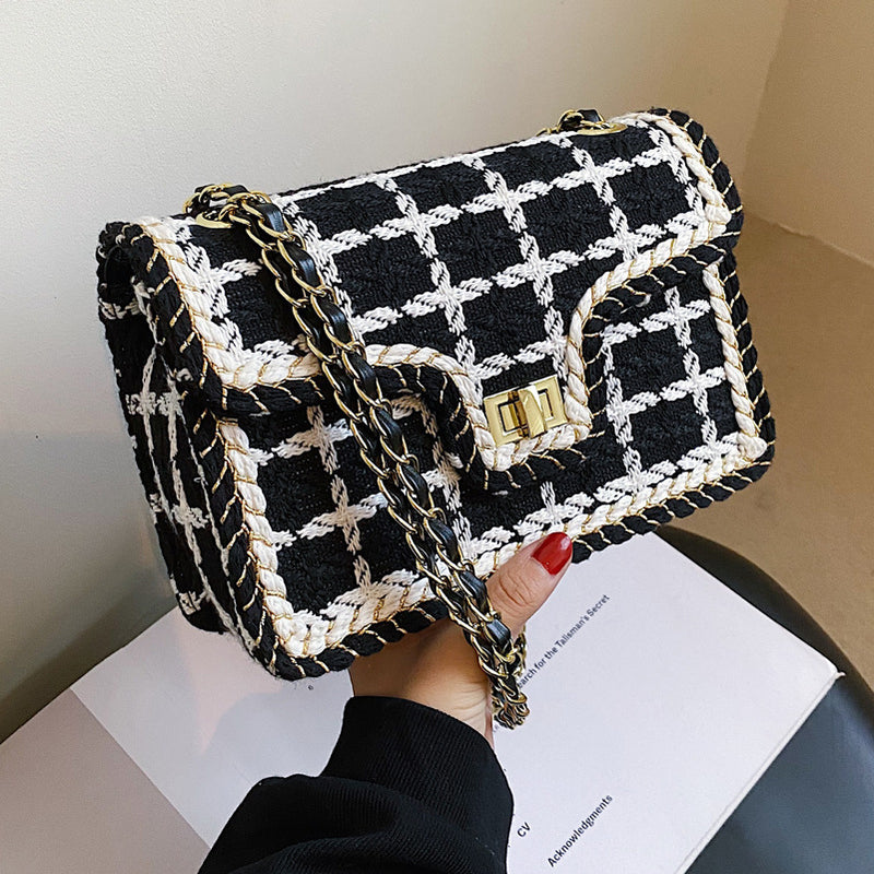 Chain Plaid One-shoulder Small Square Bag