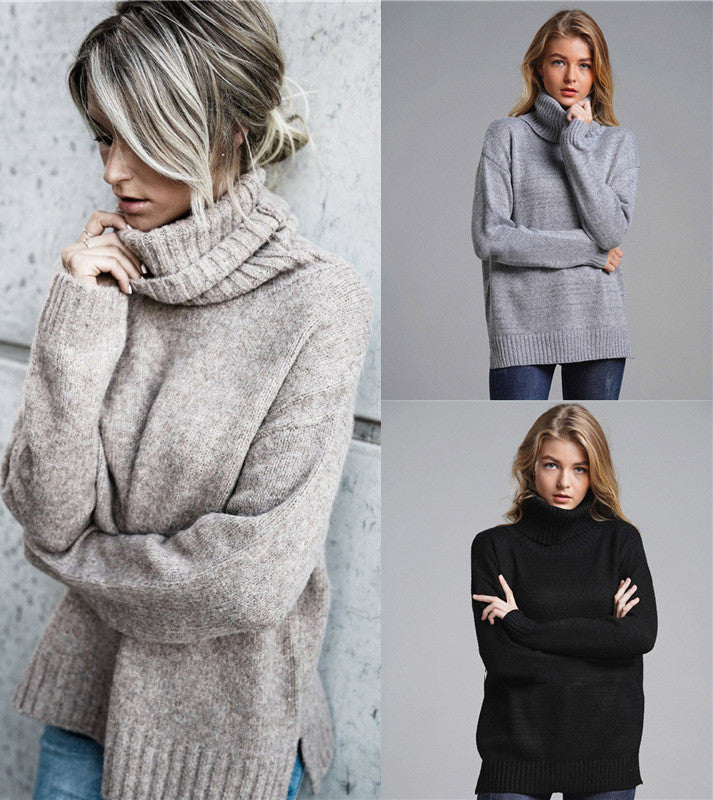 Pure Color Loose Fashion OL Commuter Turtleneck Sweater Women's Knitwear