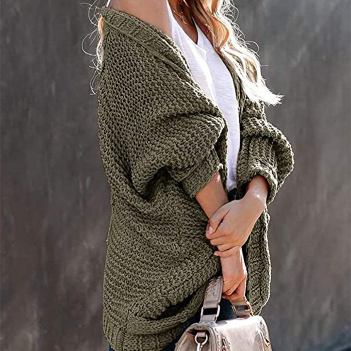 Europe And America Casual Twist Rope Bat Sleeve Sweater Coat