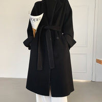 Long Fur Lapel Extended Lace-up Double-faced Woolen Goods Wool Overcoat Coat