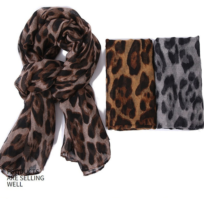 Cross-border Travel Sun Protection Voile Printed Classic Leopard Pattern Flat Panel Women's Toe Cap Scarf