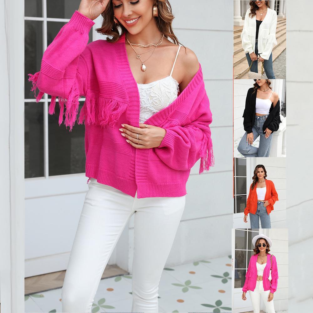 Women's Short Knitted Cardigan Tassel Sweater Top