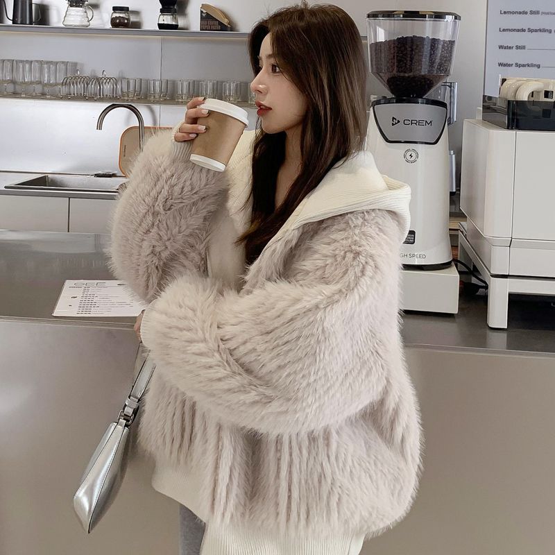 Women's Mosaic Mink Fleece Hooded Coat