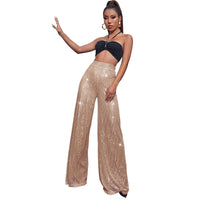 High Waist Casual Pants Sequins Loose-fitting Drape