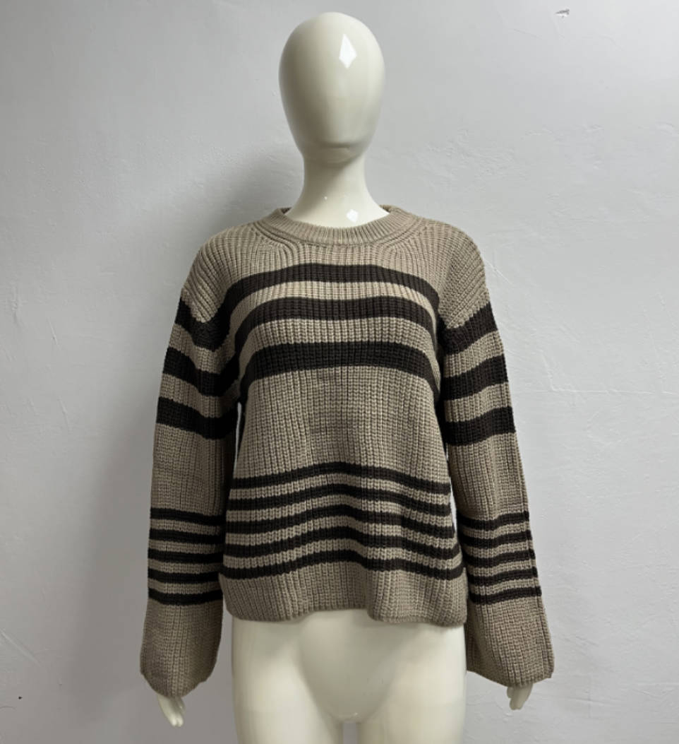 Striped Contrast Color Knitwear Casual All-matching Tops