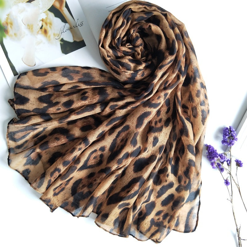 Printed Scarf Leopard Print Voile 90cm Scarf