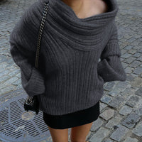 Off-neck Loose Woolen Top Hot Girl Retro Easy Matching Sweater