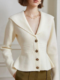 French Style Large Lapel Nipped Waist Knit Sweater Women's Coat