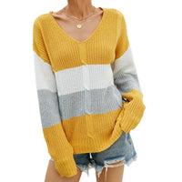 New Color Contrast Women's Knitwear Twist V-neck