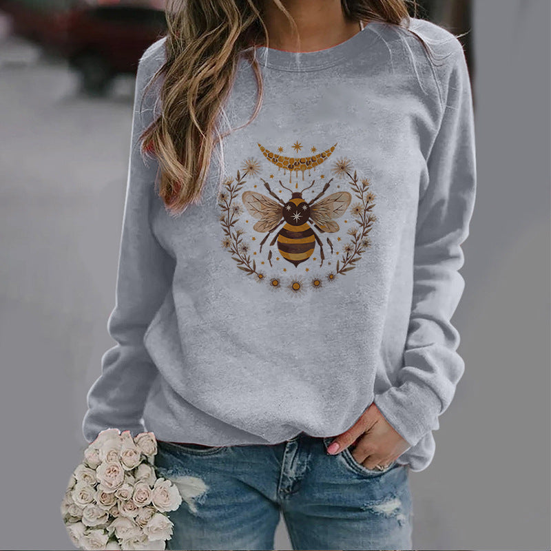 Women's Fashion Moon Bee Trendy Round Neck Sweater