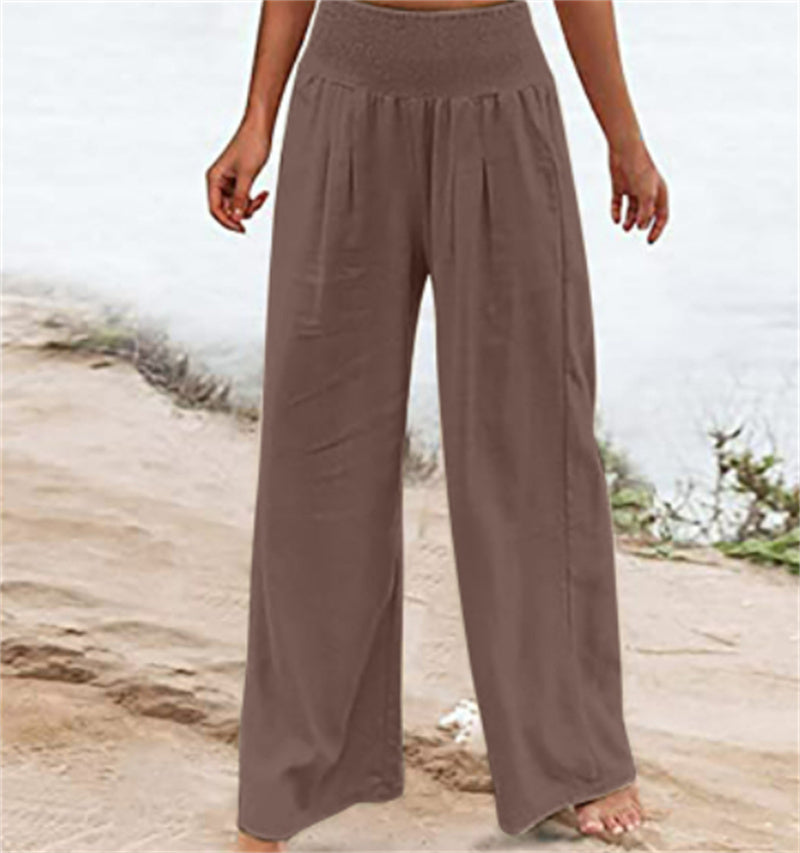 Women's Pants Casual Wide Leg Cotton Linen Loose Trousers