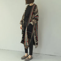 Large Slit Pockets Stitching Tassels Plus Long Woolen Coat