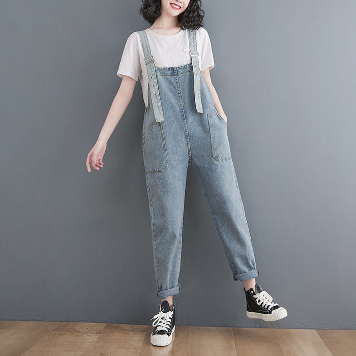 Spring And Summer New Style Loose Large Size Jean Suspenders Female