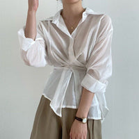 Irregular Lace-up Waist Thin Long-sleeved Sunproof Shirt Top