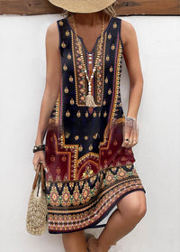 Spring And Summer Digital Printed V-neck Dress