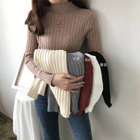 Hollow Striped Mock-neck Bottoming Shirt Women's Sweater