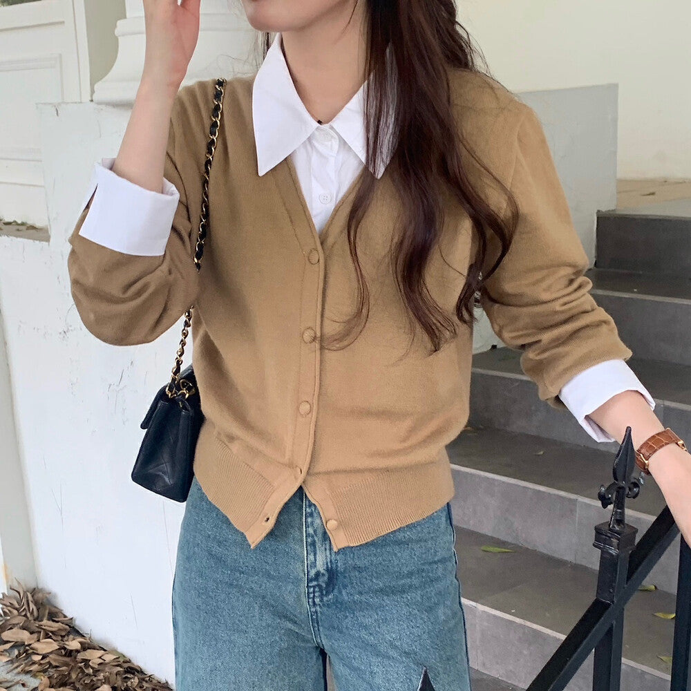 Autumn Winter False-two-piece Shirt Stitching Sweater Female Commute Style