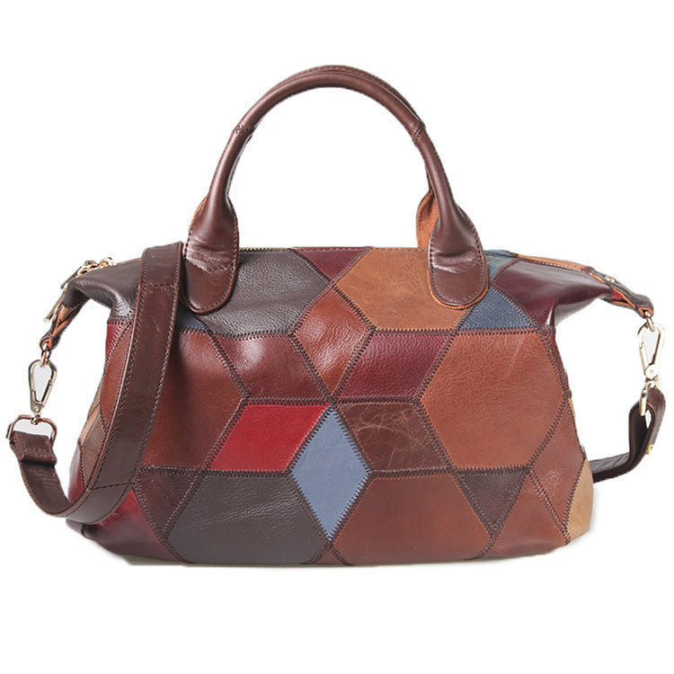 Contrasting Top Layer Cowhide One-shoulder Handbag