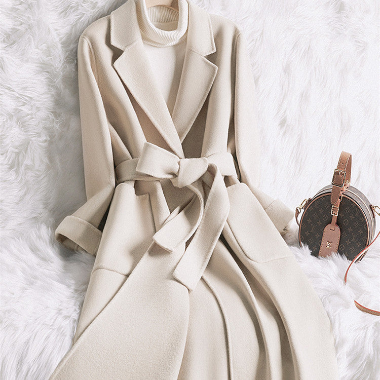 Autumn And Winter Creamy-white Temperament Slim-fit Woolen Coat Women