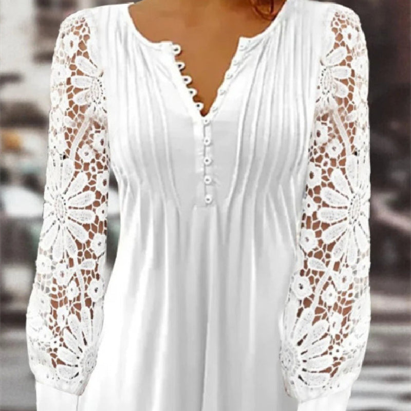 Spring Lace Long-sleeved V-neck Slim Short T-shirt Top