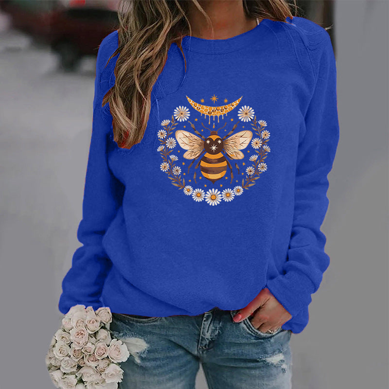 Women's Fashion Moon Bee Trendy Round Neck Sweater