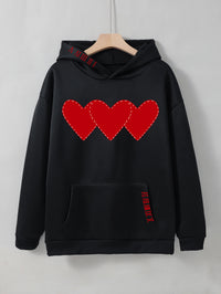 Women's Brushed Hoody Heart Shape Printed Drawstring Hoodie