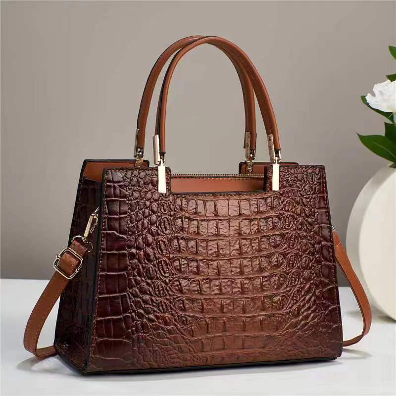 Women's Fashion Casual Crocodile Pattern Large Capacity Handbag