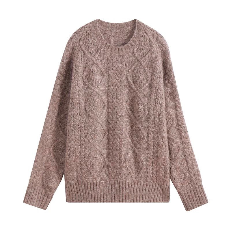 Mohair Sweater For Women For Autumn And Winter Outer Wear Thickened Loose Cozy Style Pullover Mid-length Twist Knitted Sweater