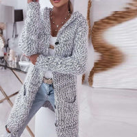 Women's Medium Length Cardigan Knitted Long Sleeve Sweater Snowflake Coat