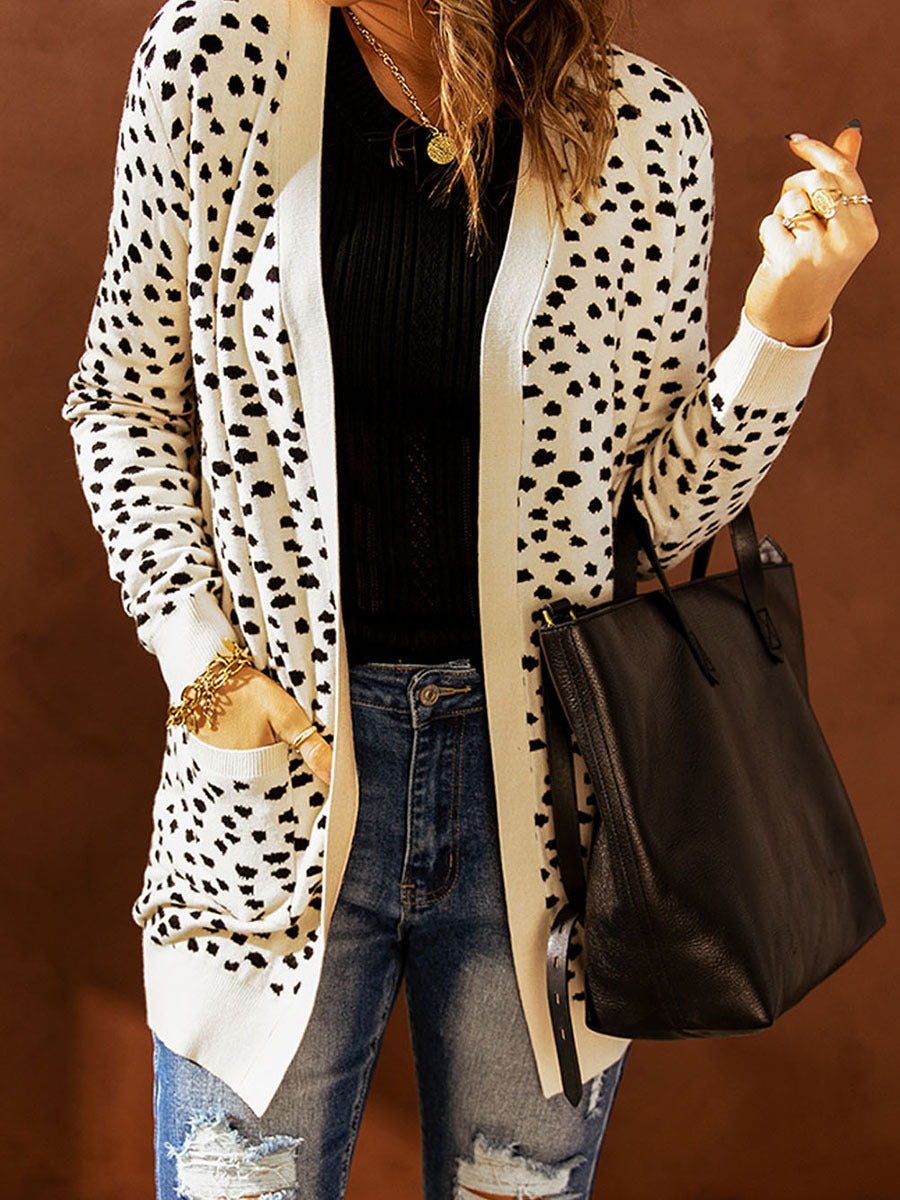 Cardigan Dotted Knitted Tup Cardigan Long Sleeve Coat