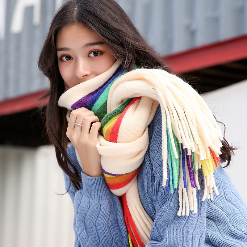 Rainbow Double-sided Scarf Cashmere-like Warm Scarf