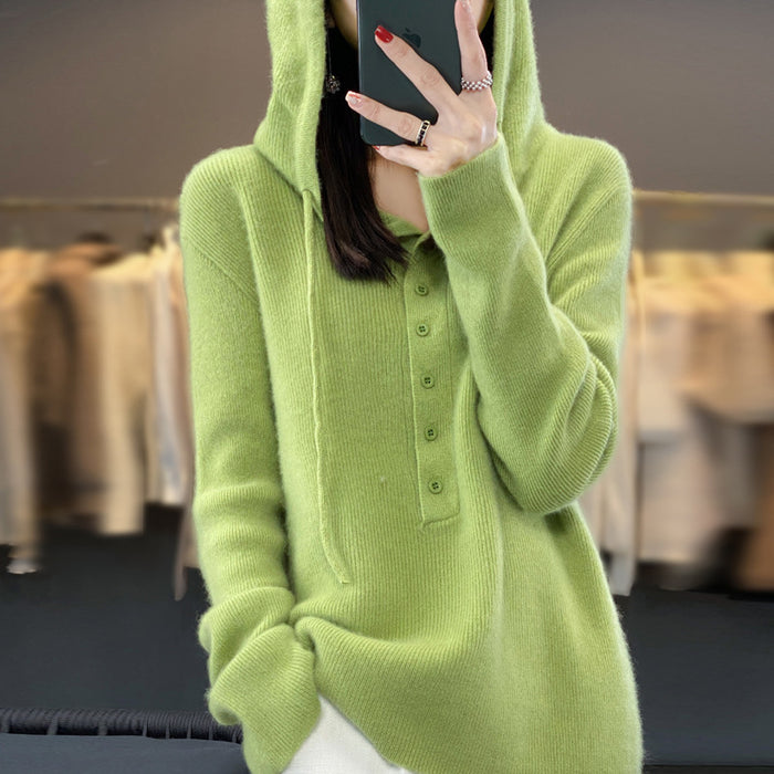 Ladies Hooded Knitted Loose Lazy Wool Coat