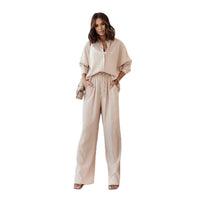 Loose Elastic Wrinkle Long-sleeved Shirt Wide-leg Pants Casual Suit