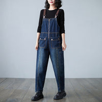 Slim Loose-fitting Dark Wash Jumpsuit For Women