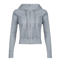 Gray Hooded Sweater Women's Short Solid Color Cardigan Zipper Coat