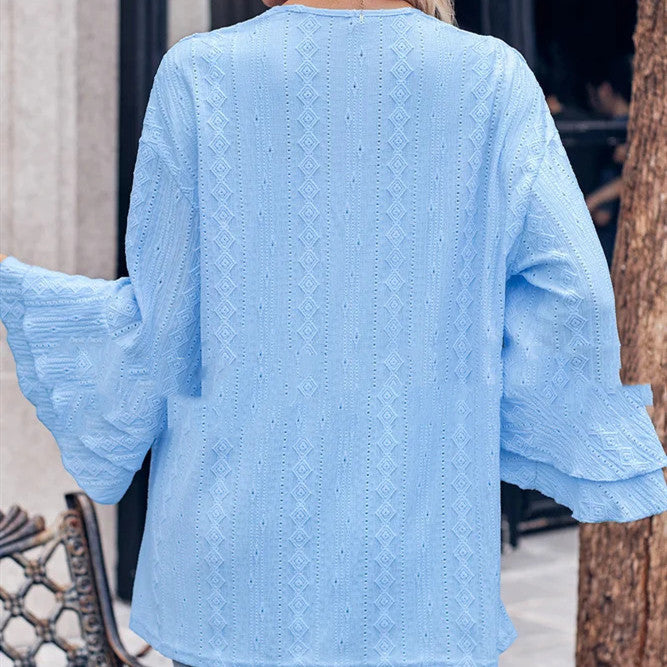 Casual Solid Color Loose Smocking Jacquard Cardigan Top