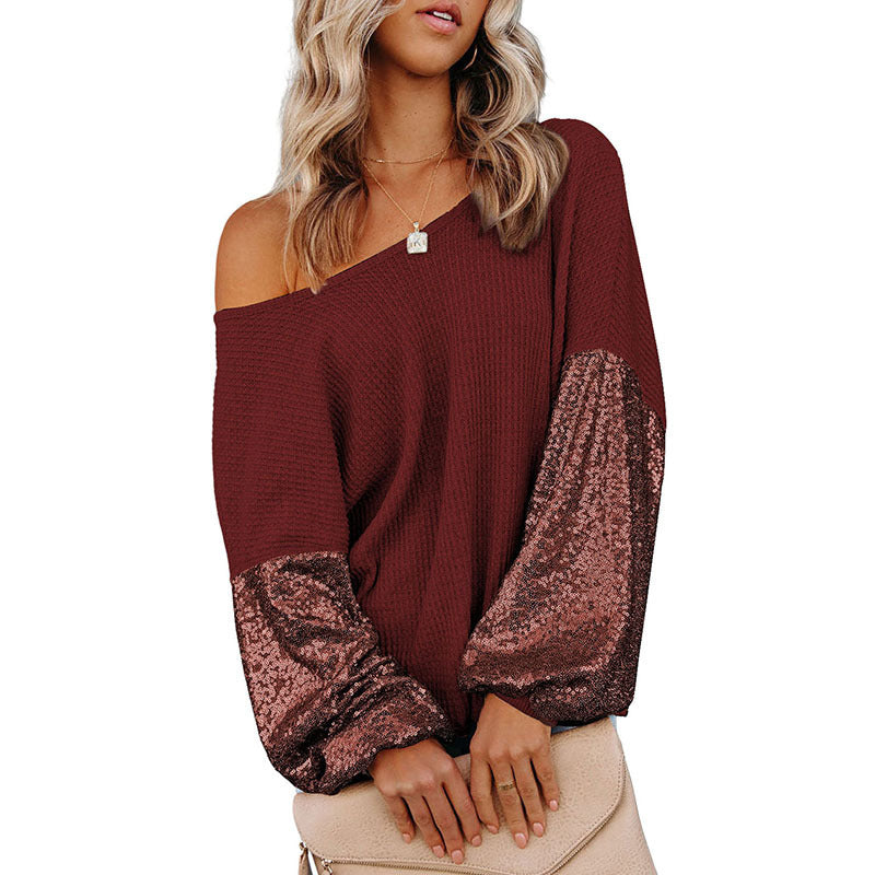 Sequined European And American Design Backless Waffle Knitted Sweater