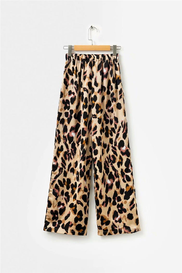 Loose leopard print wide-leg casual trousers