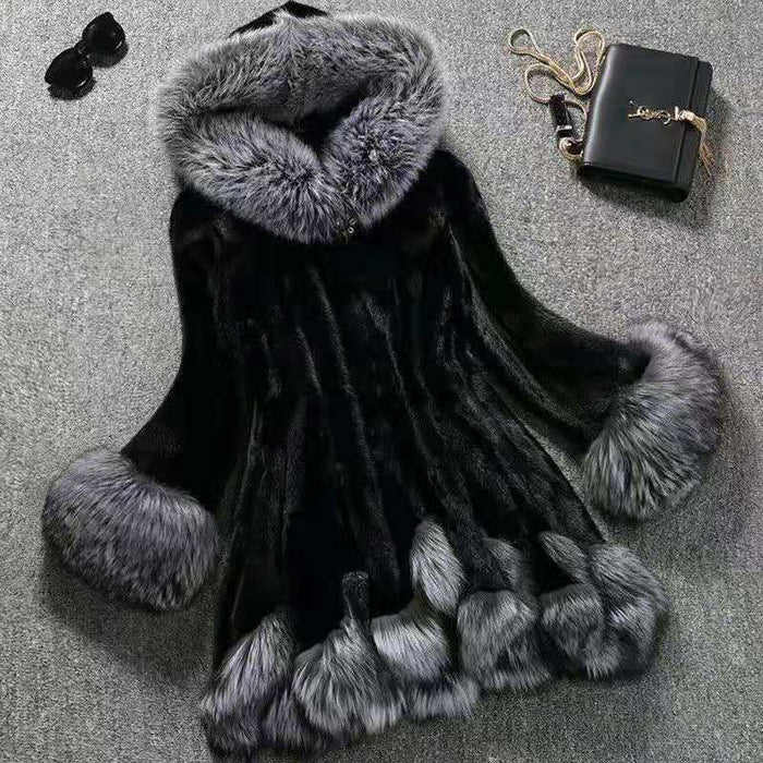 Hooded faux mink coat