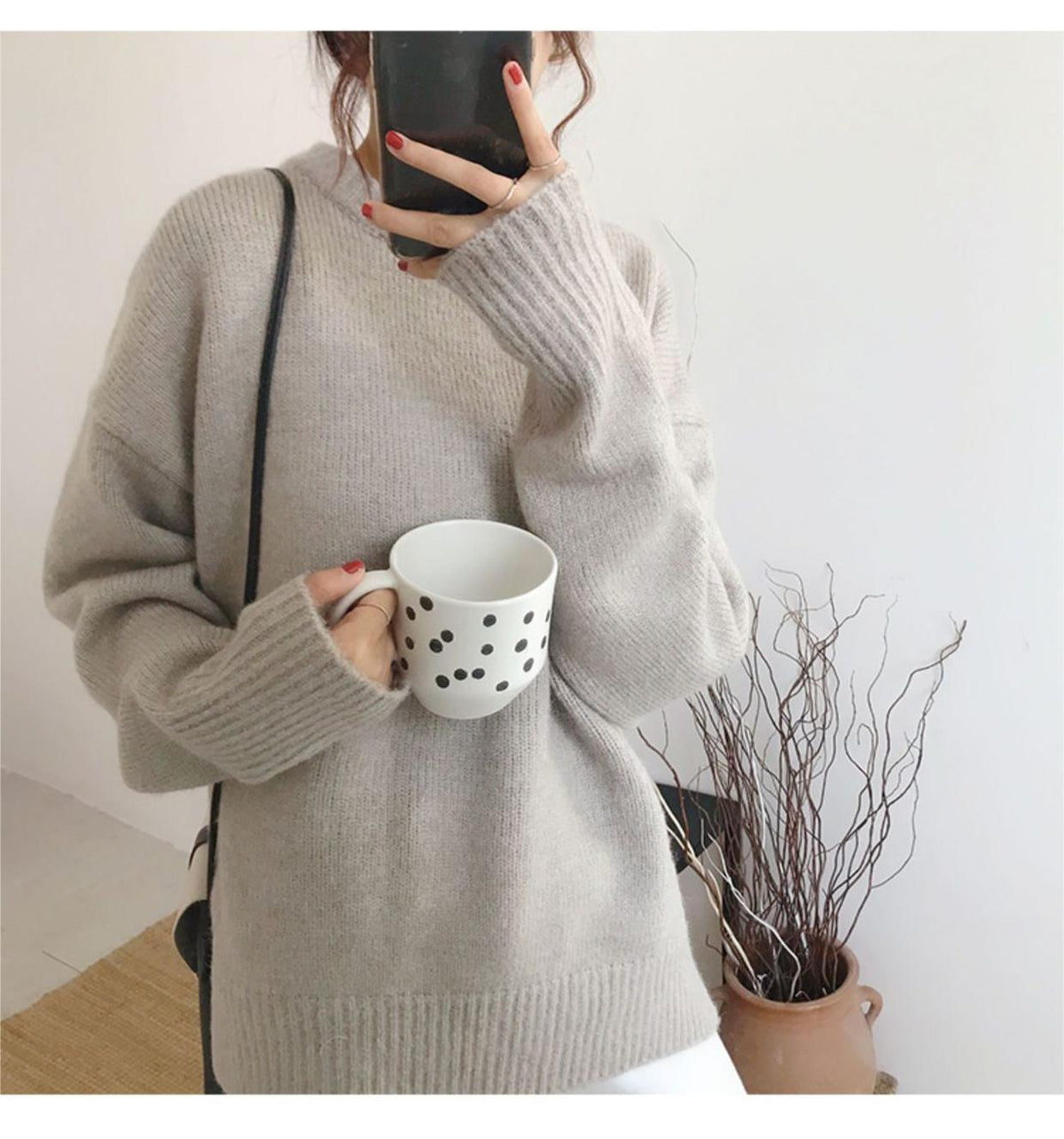 Fall Winter Relaxed Slouchy Round Neck Pullover Solid Top