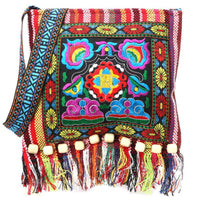 Ethnic style embroidered linen tassel bag