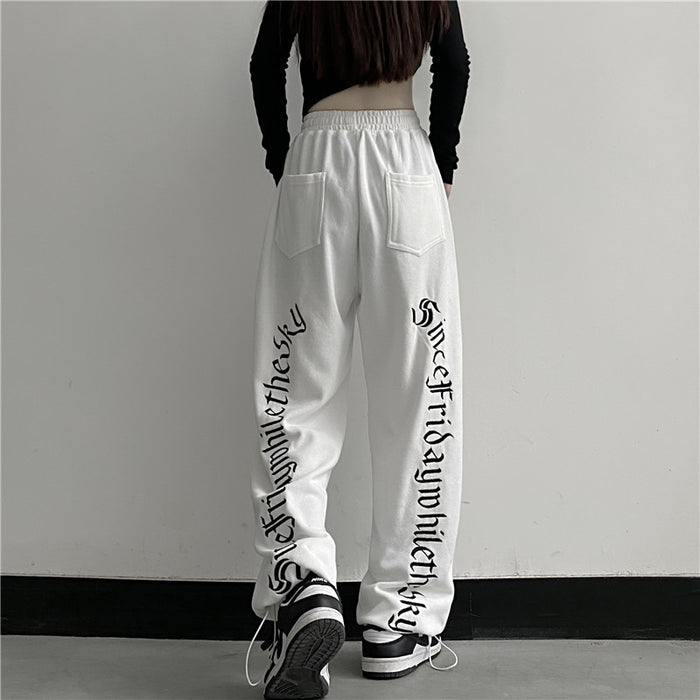 Letter Print Women's Loose Drawstring Casual Sports Pants