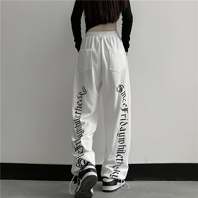 Letter Print Women's Loose Drawstring Casual Sports Pants