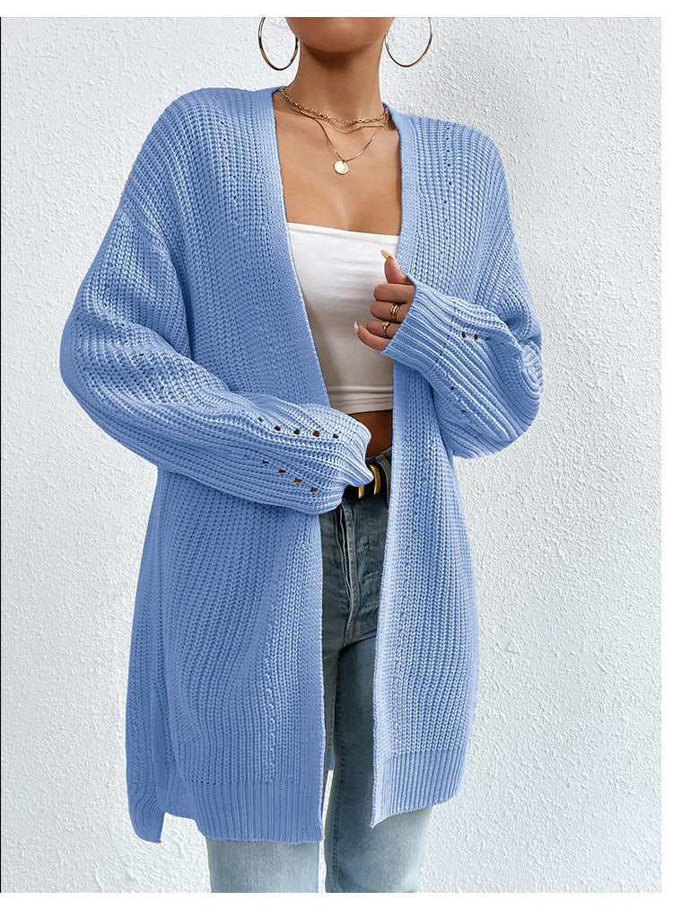 Solid Color SweaterLoose Medium Length Sweater Jacket Knitted Cardigan