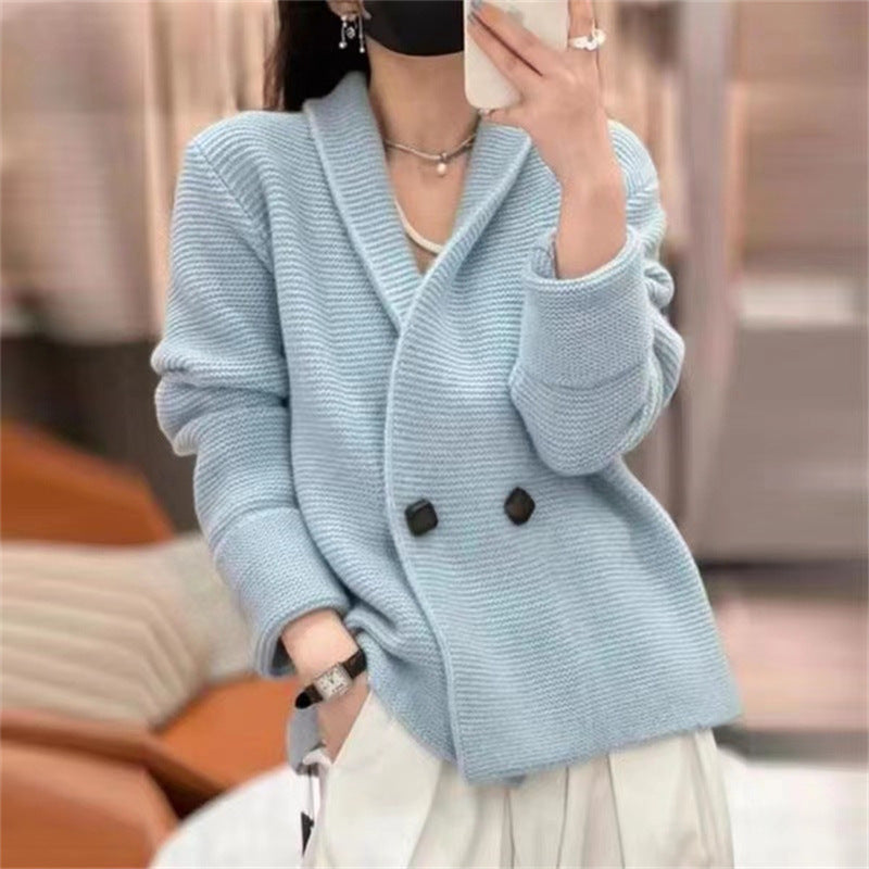 Solid Color Loose And Simple Knitwear Lazy Style Top Women