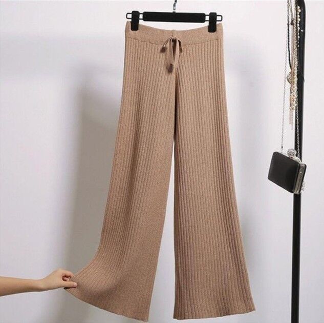 Drop knit wide-leg pants