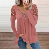 Women's V-neck Hollow-sleeve Rhinestone Casual Top