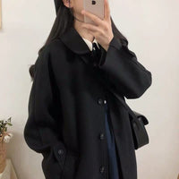 Korean Style High-grade Thickened Black Woolen Coat