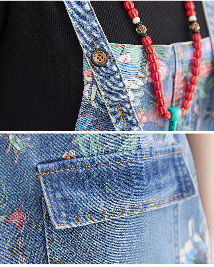 Spring Lean Print Jean Overalls For Women