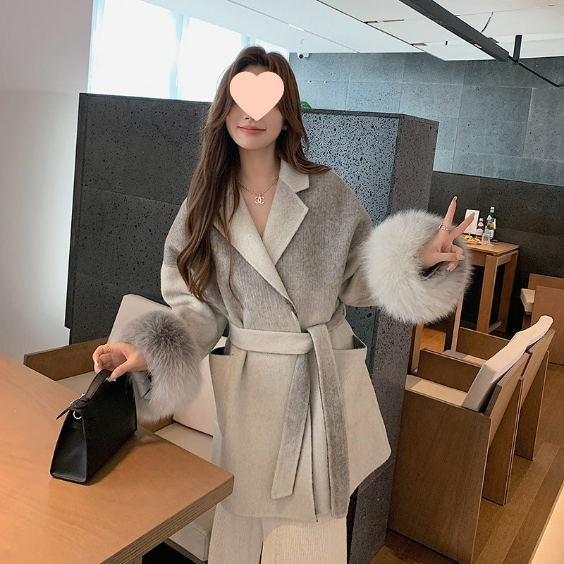 Gradient Color Fox Reversible Cashmere Woolen Coat